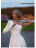 Long Sleeves Beaded White Chiffon Tulle Slit Wedding Dress